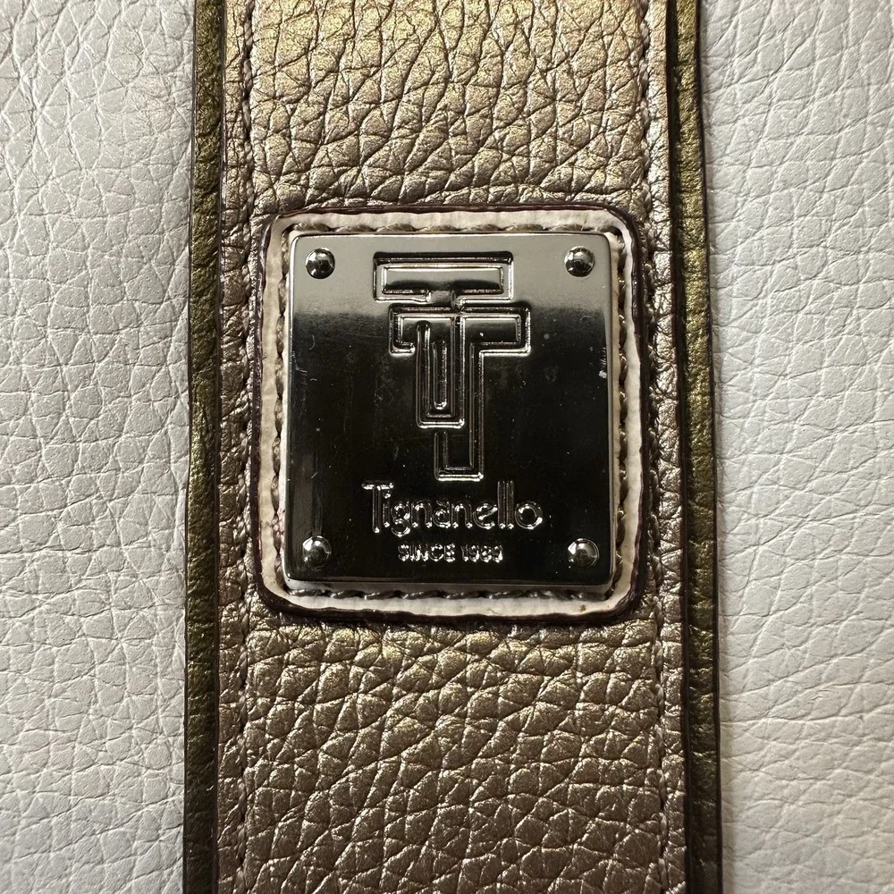 Tignanello Zip Around Wallet Rose Gold Silver Metallic White Leather Cards *READ